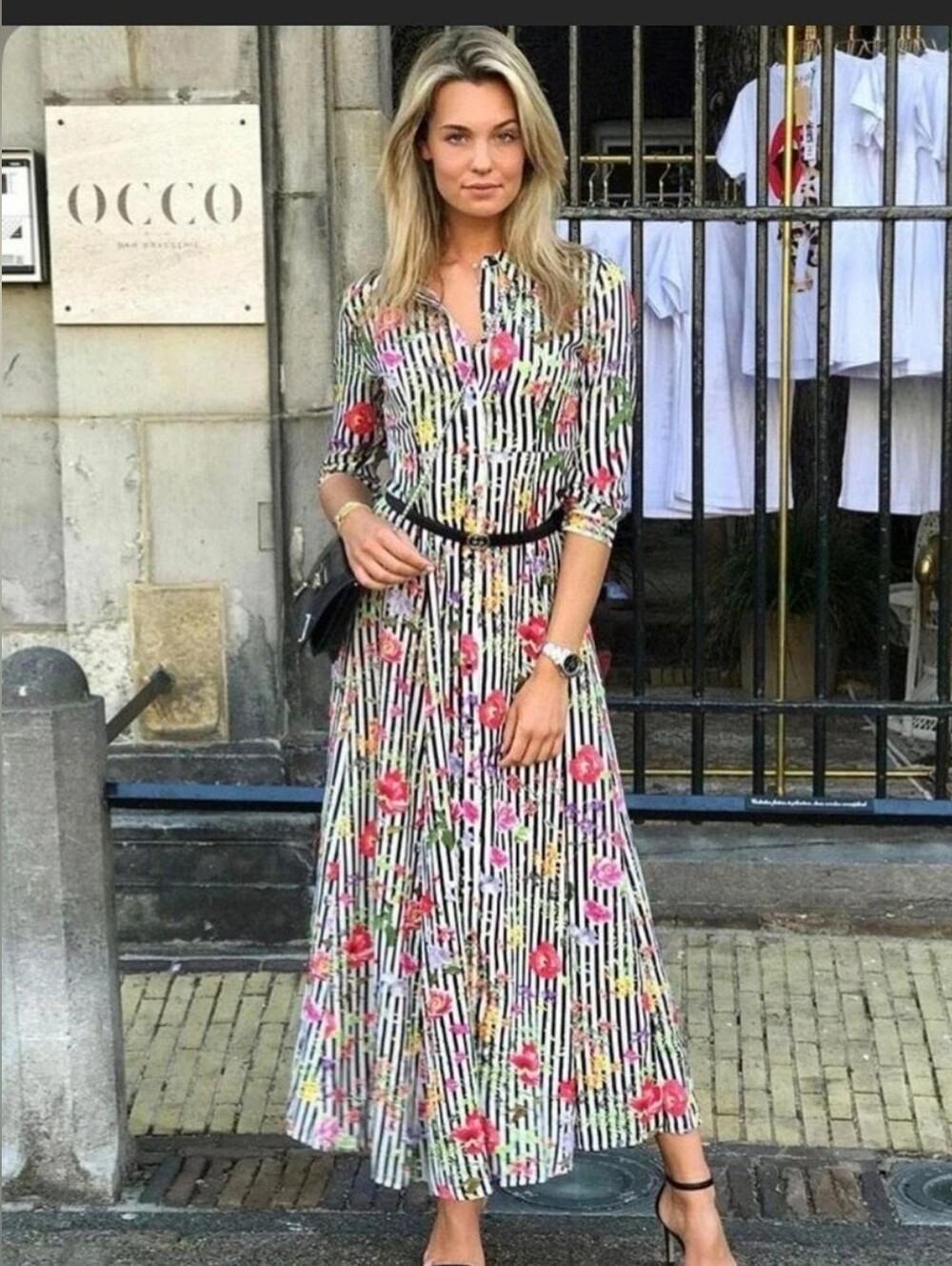 ZARA Striped Floral Maxi Shirt Dress / Longline Duster – button front Medium